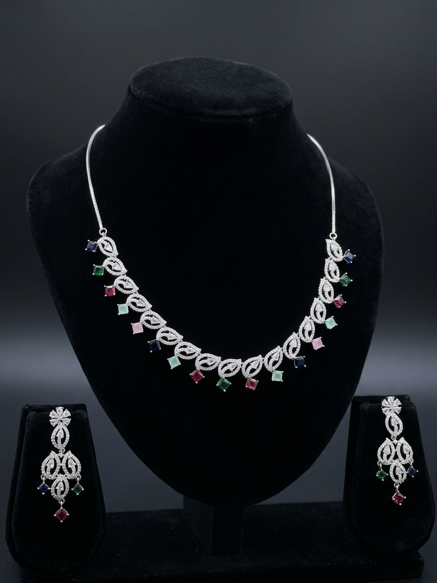 Fancy 1 Carat Necklace – White + Colourful Stone Antique